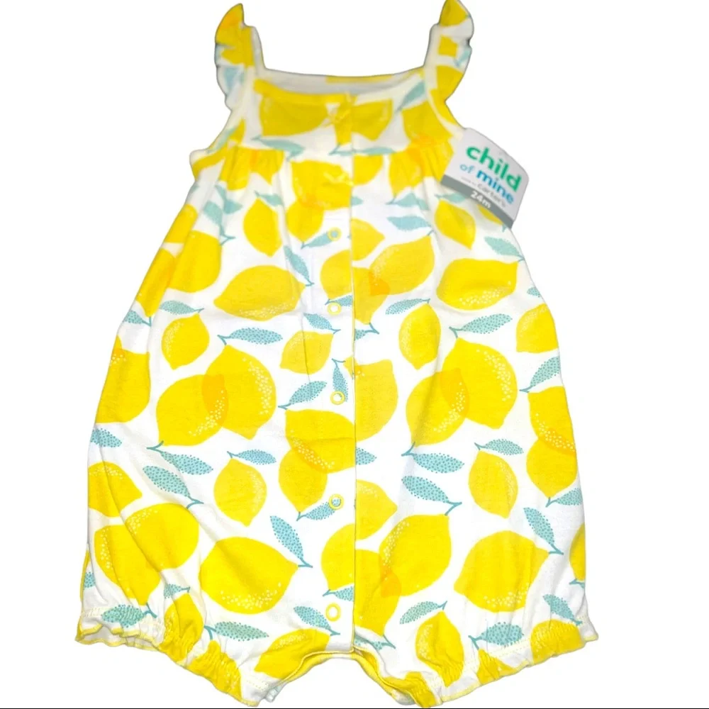 Childrens Yellow Lemon Print One-Piece Romper
